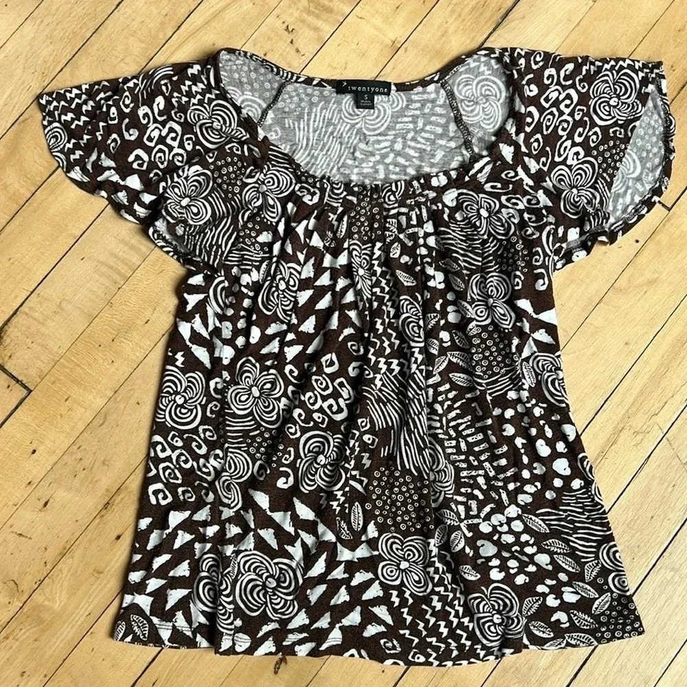 Forever 21 Brown Shirt | Brown Patterned Shirt | Tribal Print | Forever 21 Shirt